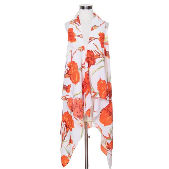 Code22 Elegant Orange BigFlower Pattern Print Vest - Picture 1 of 4